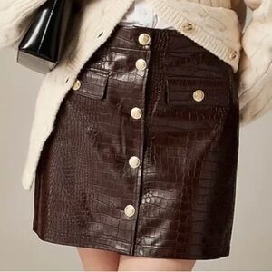 NWT J Crew Collection Mini Skirt in Croc-Embossed Faux Leather Brown $168 CE643